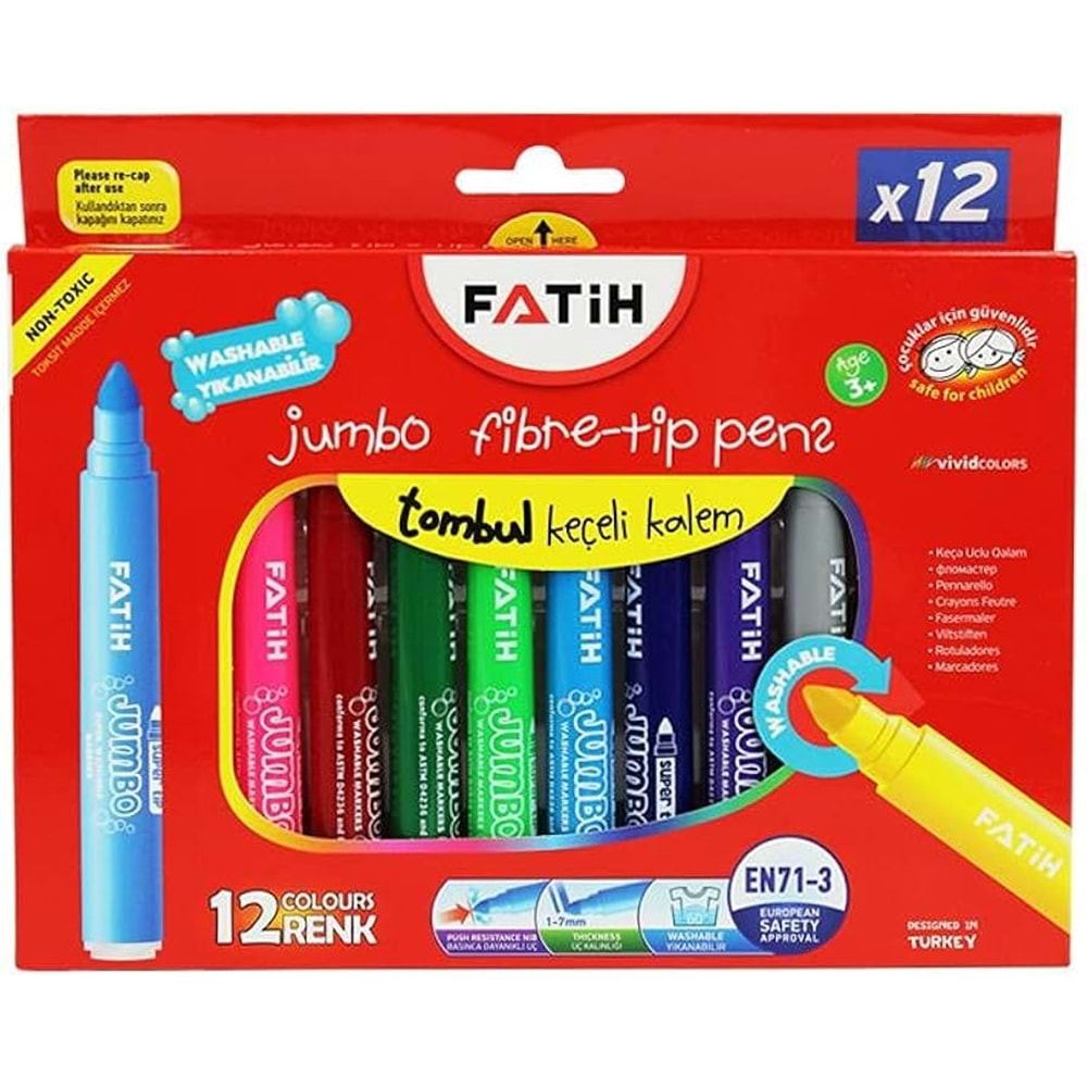 KALEM KEÇELLİ FATİH JUMBO 12 RENK (6 ADET)