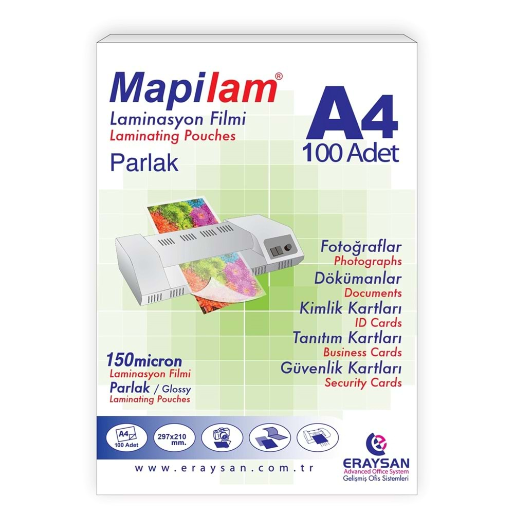 PVC A4 KAPLAMA LAMİNASYON MAPİLAM 125 MİC. PARLAK 1021204