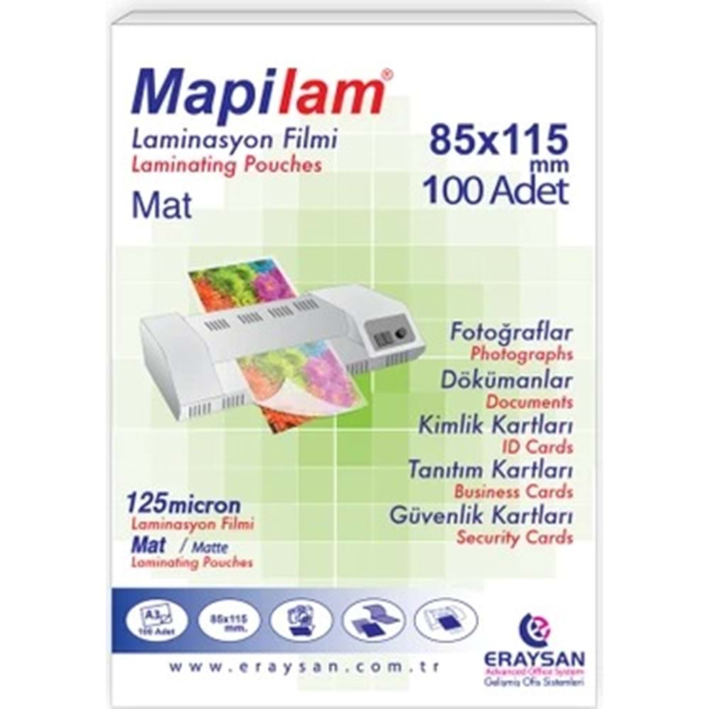 PVC LAMİNASYON FİLMİ MAPİLAM 85*115 1021208 100 LÜ